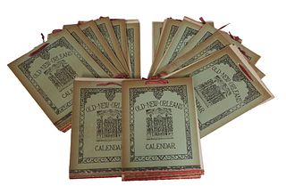 Group of Fifteen Old New Orleans Eugene Loving Calendars, 1953-1954, each with ten etching prints of the French Quarter, published by Harmonson's Art 