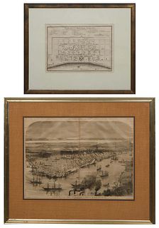Pair of New Orleans Engravings, consisting of: Jacques-Nicolas Bellin (Michigan, 1703-1772), "Plan de la Nouvelle Orleans," and "Panoramic View of New