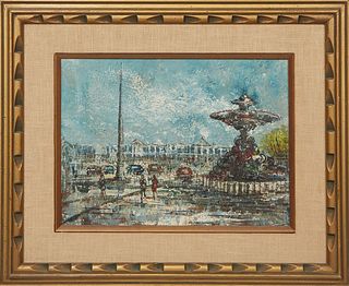 Jean Remy (1893-1970, French), "Place de la Concorde, Paris," 20th c., oil on canvas, signed lower left, presented in a linen mat and gilt frame, H.- 
