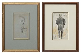 Two Sketches, consisting of: "Percy Villa Lambeth," 1891, ink and watercolor on paper, initialed indistinctly lower left, titled and dated top right, 