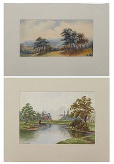 Continental School, "Barwick Park," and "Lake Scene," 19th/20th c., pair of watercolors on paper, the first initialed "E.V.B." lower left, possibly E.