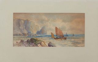 Frank Hider (England, c.1861-1933), "Fishermen Near Dover Cliffs," watercolor on paper, signed lower left, unframed, presented in a wide mat and prote