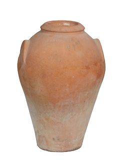 Large Terracotta Baluster Garden Urn, 20th c., of tapered form, with two integral ring handles, H.- 32 1/2 in., Dia.- 22 in.