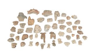 Large Group of Fifty Pre-Columbian Pottery Fragments, consisting of heads and torsos. (50 Pcs.)