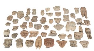 Large Group of Fifty Pre-Columbian Pottery Fragments, consisting of heads and torsos. (50 Pcs.)