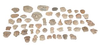 Group of Fifty-two Pre-Columbian Pottery Fragments, consisting of heads and bodies. (52 Pcs.)
