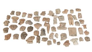 Large Fifty-five Piece Grouping of Pre-Columbian Pottery Fragments. (55 Pcs.)