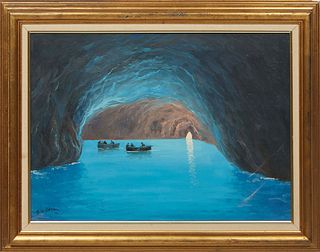 Guido Odierna (Italian, 1913-1991), "Grotto Azzurra," 20th c., oil on canvas, signed lower left, presented in linen lined and gilt frame, H.- 18 3/4 i