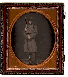 Exceptional Daguerreotype of an 8th New York Volunteer with a Patriotic Badge 
