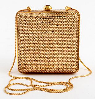 Judith Leiber Gold-Toned Crystal Minaudiere Clutch