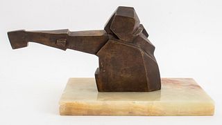 Victor Salmones Cubist Seated Man Bronze Sculpture