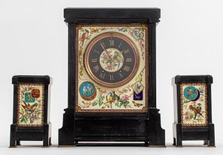 Aesthetic Movement Painted Mantel Clock Garniture