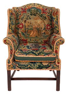 George III Needlepoint Upholstered Wing Chair
