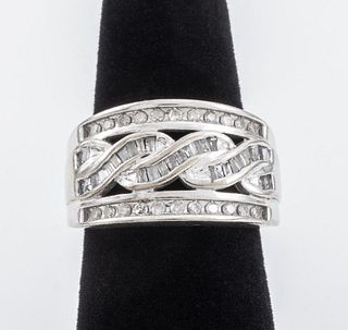 10K White Gold & Diamond Tapered Wide Band Ring