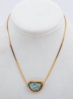 14K Gold Handcrafted Pendant W Ancient Style Glass