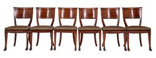 Regency Style Mahogany & Brass Dining Chairs, 6