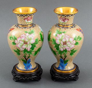 Chinese Cloisonne Enamel Vases on Stands, Pair