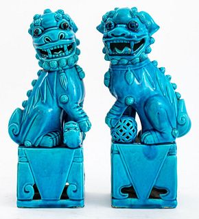 Chinese Turquoise Ceramic Foo Dog Sculptures, 2