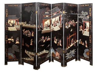 Chinese Coromandel Lacquer 6 Panel Floor Screen