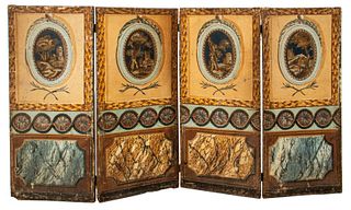 Italian Neoclassical Four Panel Painted Screen 19C
