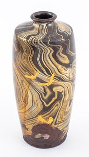 Japanese Lacquered Bronze Vase with Abalone Inlay