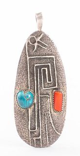 John Hornbeck Silver, Coral, & Turquoise Pendant