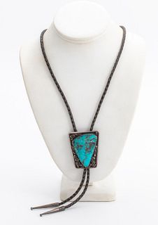 Vintage Navajo Sterling & Turquoise Bolo Tie