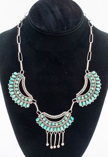 Nancy Haloo Zuni Silver & Turquoise Inlay Necklace