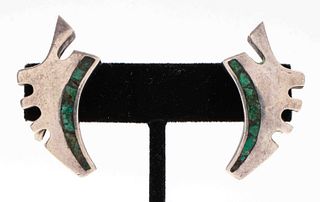 Taxco Mexican Silver Turquoise Inlay Earrings