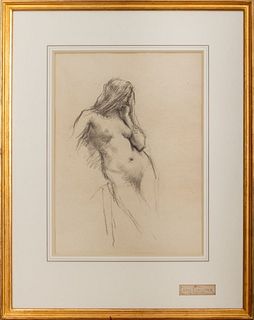 Leon Comerre "Female Nude" Charcoal on Paper