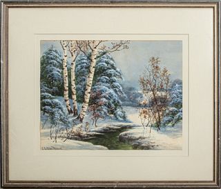 Charles G. Davidson 'Winter Landscape' Watercolor