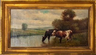 J. Vitolla Landscape with Cows Oil on Canvas