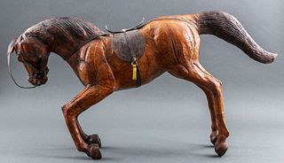 Tooled Bay Brown Leather Horse