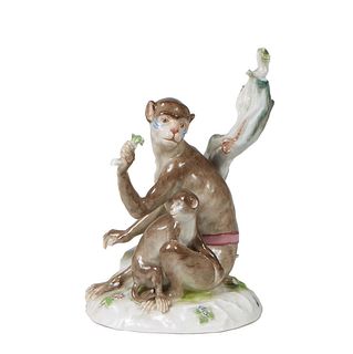 Meissen Porcelain Monkey Figure, early 20th c., the bottom incised "1129" and "276," H.- 7 in., W.- 5 in., D.- 4 in.