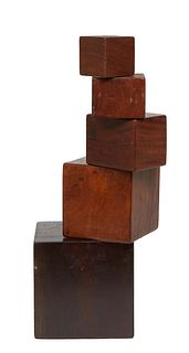Don Shoemaker, Set of 5 Graduated Rosewood Blocks,Two- 4 in. cubes, two- 1/58 in. cubes, and two 3 in cubes. 1 1/2 in. cube. (5 Pcs.)