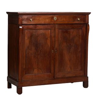 Unusual Tall French Empire Style Carved Walnut Sideboard, 19th c., the rounded edge top over a long frieze drawer over set back double cupboard doors 