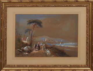 Thomas Charles Leeson Rowbotham (British, 1823-1875), "An Italian Lake," 1859, watercolor and gouache, signed and dated lower left, numbered 198 in in