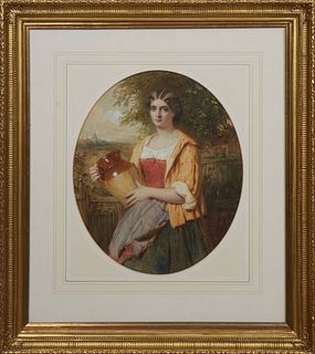 William Lucas (British, 1840-1895), "A Scottish Beauty," 1864, watercolor on paper, signed and dated lower right, titled en verso, presented in an ova