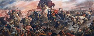 Russian School, "Russian-Mongolian Battle, Possibly the Battle of Kulikovo," c. 1994, watercolor on paper, signed "Saltovski A." and dated "'94" in pe