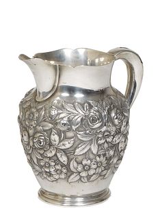 Kirk Sterling Repousse Pitcher, 19th c., #210 AF, by S. Kirk & Son, H.- 8 1/4 in., W.- 8 1/4 in., D.- 6 1/4 in., Wt.- 23.7 Troy Oz.
