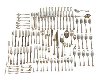 One Hundred Ten Piece Set of Sterling Flatware, by Gorham-Alvin, in the "Cambridge" pattern, 1899, consisting of 12 dinner forks, 12 teaspoons, 13 sal