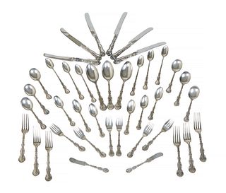 Forty-One Piece Set of Sterling Flatware, 20th c., by Gorham, in the "Strasbourg" pattern, consisting of 6 cream soups, 6 iced tea spoons, 2 butter sp