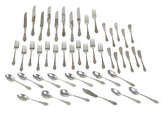 Forty-Seven Pieces of Sterling Flatware, by Wallace, in the "Rose Point" pattern, consisting of 12 salad forks, 2 dinner forks, 11 butter spreaders, 1