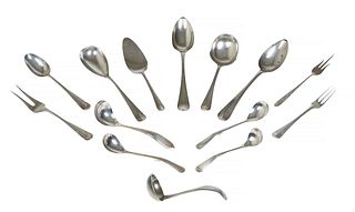 Fourteen Pieces of Continental .800 Silver, consisting of 2 sauce ladles, one with a fiddle back; 2 large fiddle back serving spoons; 3 small sauce la