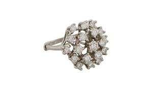 Lady's 14K White Gold Diamond Cluster Ring, the sloping circular top mounted with 22 round diamonds, Total diamond wt.- app 2.65 cts., size 6 1/2.