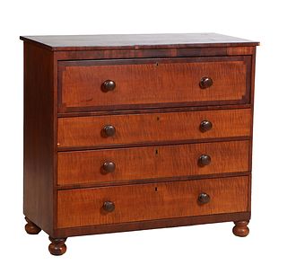 Kentucky Carved Mahogany Chest, 19th c., the rectangular top over a deep top drawer, above three deep drawers, on a plinth base on turned legs, H.- 42