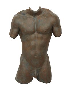 Spencer Porter, "Male Nude Torso Front," 20th c., ceramic cast, signed en verso, fitted for wall hanging, H.- 29 in., W.- 21 in., D.- 5 1/2 in.