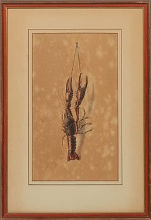 George Louis Viavant (Louisiana, 1872-1925), "Nature Morte: Crawfish," watercolor on paper, signed lower left, presented in a wide mat and wood frame,