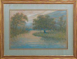 Alexander John Drysdale (Louisiana, 1870-1934), "Louisiana Bayou Scene," oil wash on board, signed in pencil lower right, double matted and presented 
