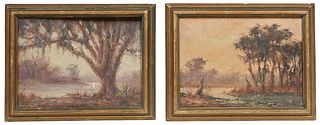 Laszlo De Nagy (Hungary/Massachusetts, 1906-1944), "Pair of Louisiana Swamp Scenes," 20th c., pair of oils on panel, one signed "YGAN" lower left, eac